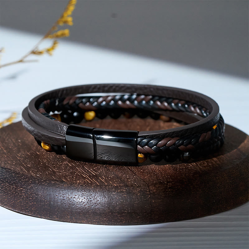 Vintage-Western-Armband für Herren aus gemischtem Leder und Lavastein, mehrlagig - image 7
