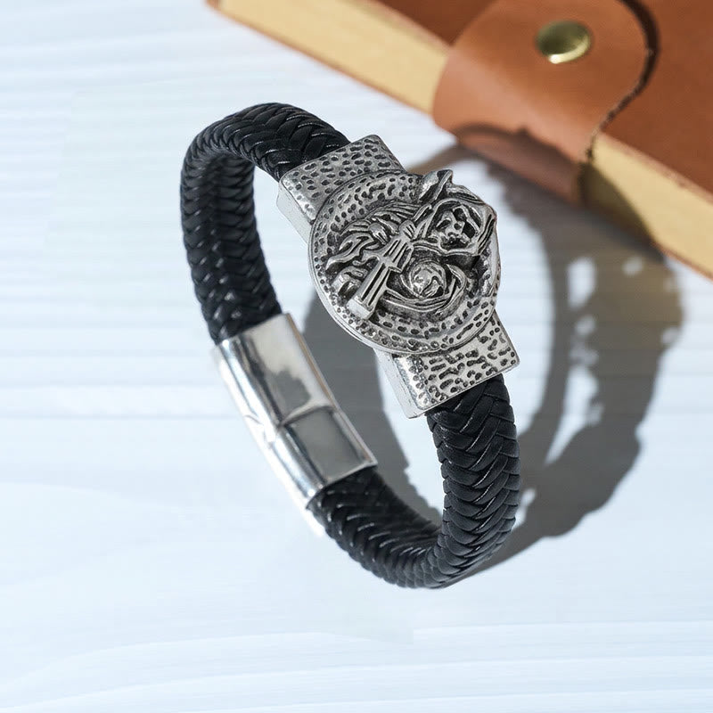 Vintage Western-Armband für Herren aus geflochtenem Leder mit Adler-Motiv - Stil Nr. 1 - 9,06 Zoll / 23 cm - image 0