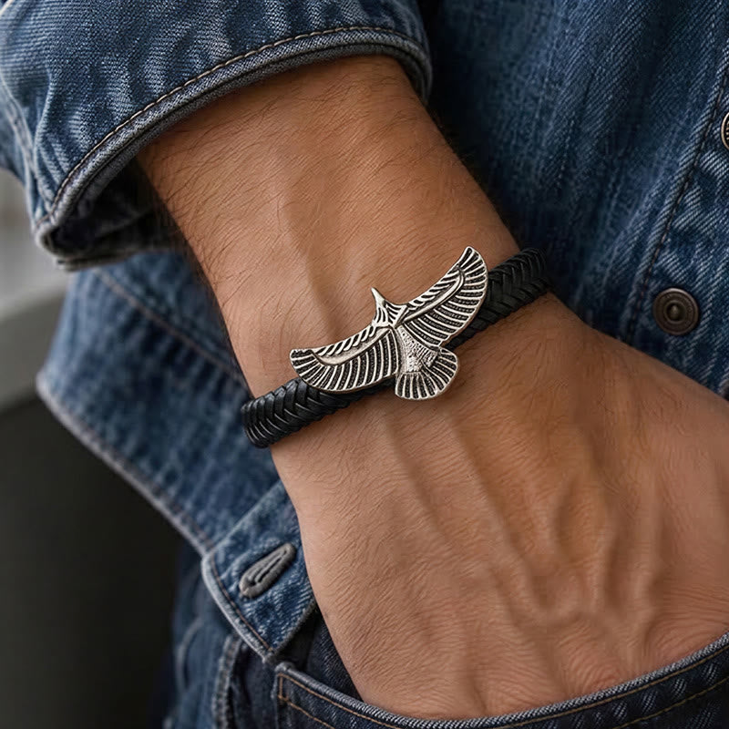 Vintage Western-Armband für Herren aus geflochtenem Leder mit Adler-Motiv - image 1