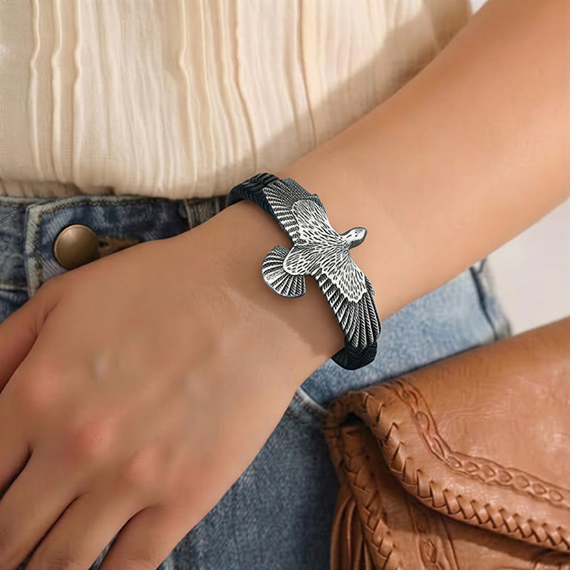 Vintage Western-Armband für Herren aus geflochtenem Leder mit Adler-Motiv - image 5