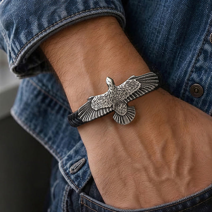 Vintage Western-Armband für Herren aus geflochtenem Leder mit Adler-Motiv - image 4