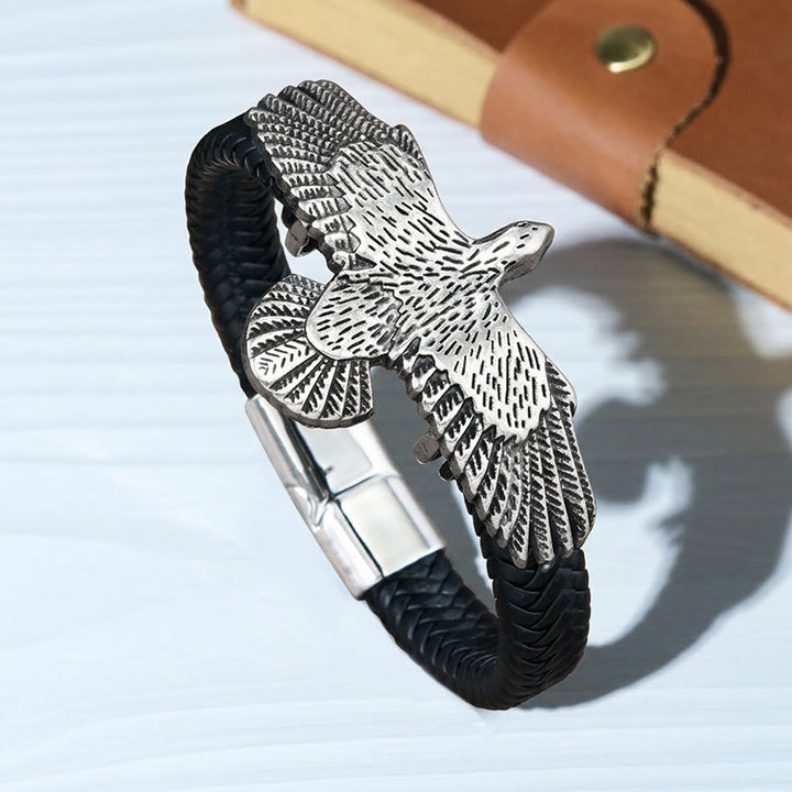 Vintage Western-Armband für Herren aus geflochtenem Leder mit Adler-Motiv - Stil Nr. 2 - 9,06 Zoll / 23 cm - image 2