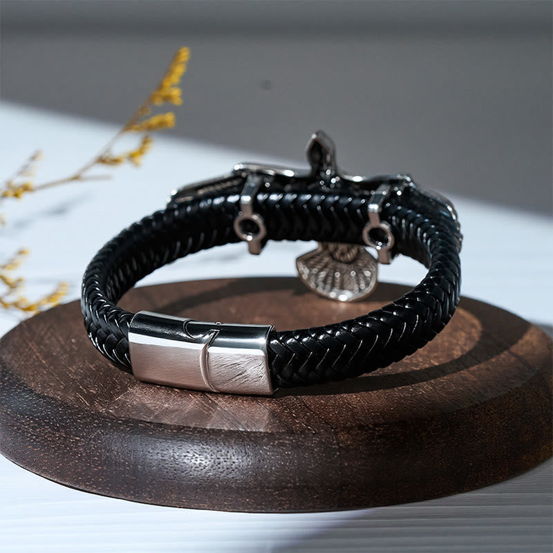 Vintage Western-Armband für Herren aus geflochtenem Leder mit Adler-Motiv - image 8