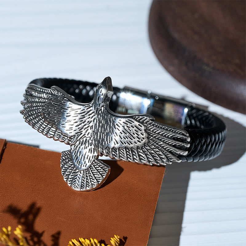 Vintage Western-Armband für Herren aus geflochtenem Leder mit Adler-Motiv - image 9