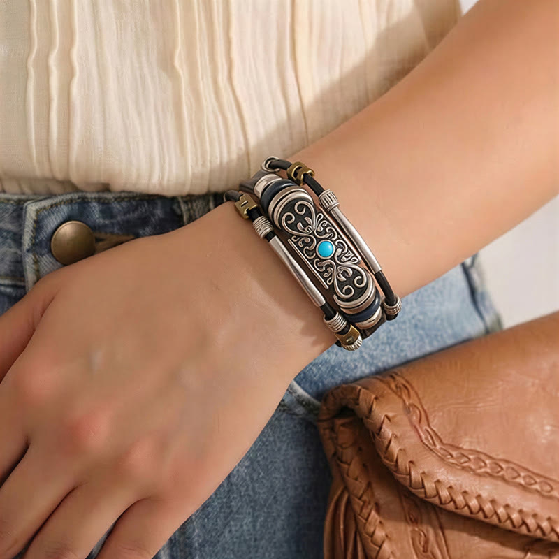 Vintage-Armband für Herren aus Leder im Westernstil mit blauem Stein und Filigranmuster - image 2