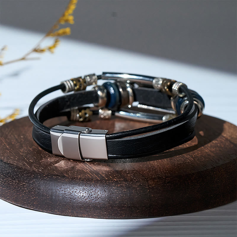 Vintage-Armband für Herren aus Leder im Westernstil mit blauem Stein und Filigranmuster - image 4