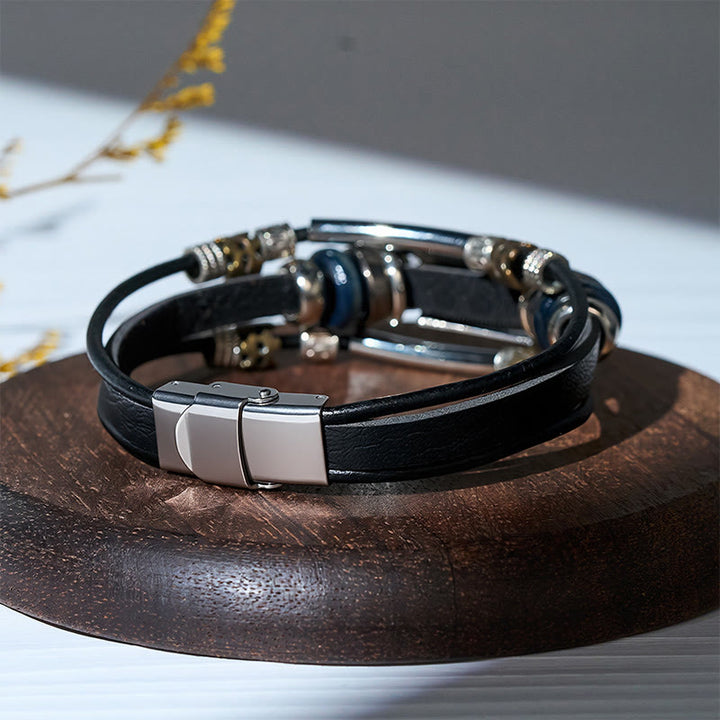Vintage-Armband für Herren aus Leder im Westernstil mit blauem Stein und Filigranmuster - image 4