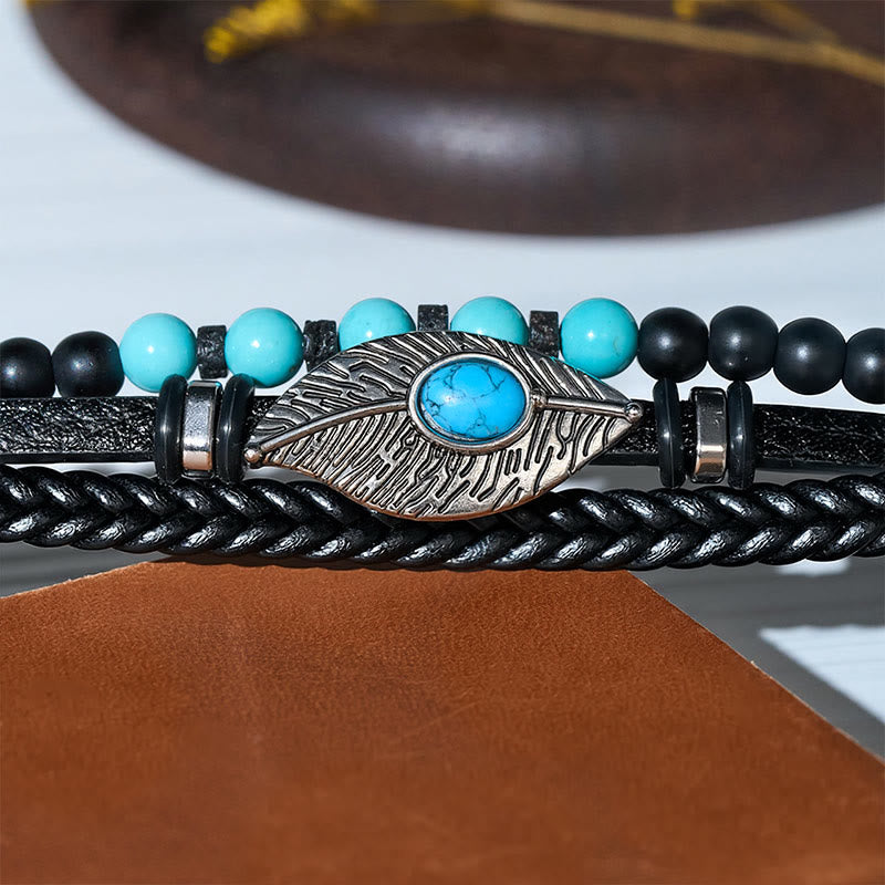 Boho-Western-Lederarmband für Herren mit Feder, Edelsteinen und Magnetverschluss - image 8