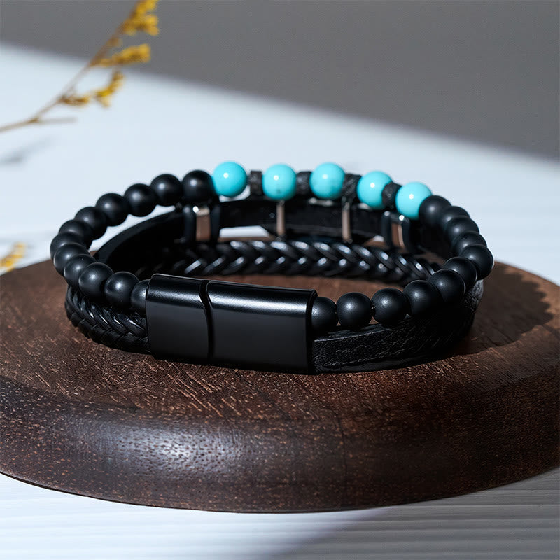 Boho-Western-Lederarmband für Herren mit Feder, Edelsteinen und Magnetverschluss - image 7