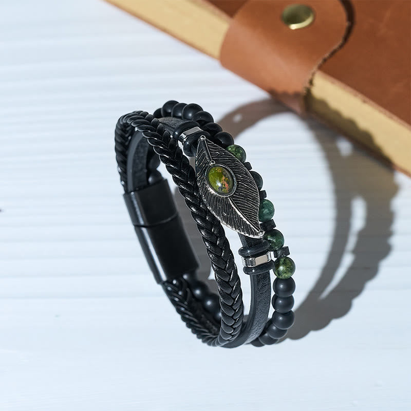 Boho-Western-Lederarmband für Herren mit Feder, Edelsteinen und Magnetverschluss - Stil Nr. 4 - 23 cm - image 4