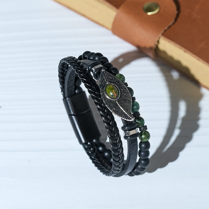 Boho-Western-Lederarmband für Herren mit Feder, Edelsteinen und Magnetverschluss - Stil Nr. 4 - 23 cm - image 4