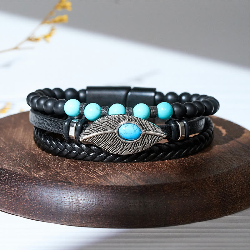 Boho-Western-Lederarmband für Herren mit Feder, Edelsteinen und Magnetverschluss - image 6