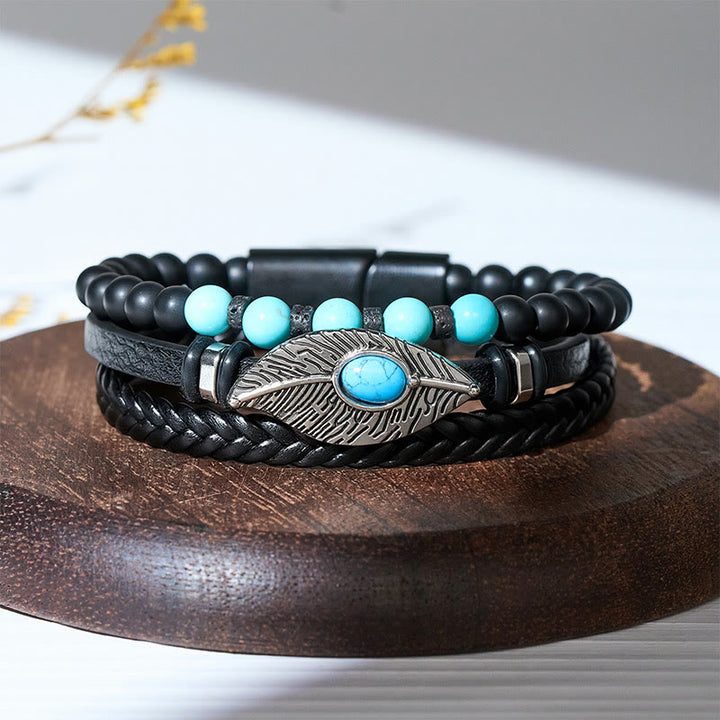 Boho-Western-Lederarmband für Herren mit Feder, Edelsteinen und Magnetverschluss - image 6