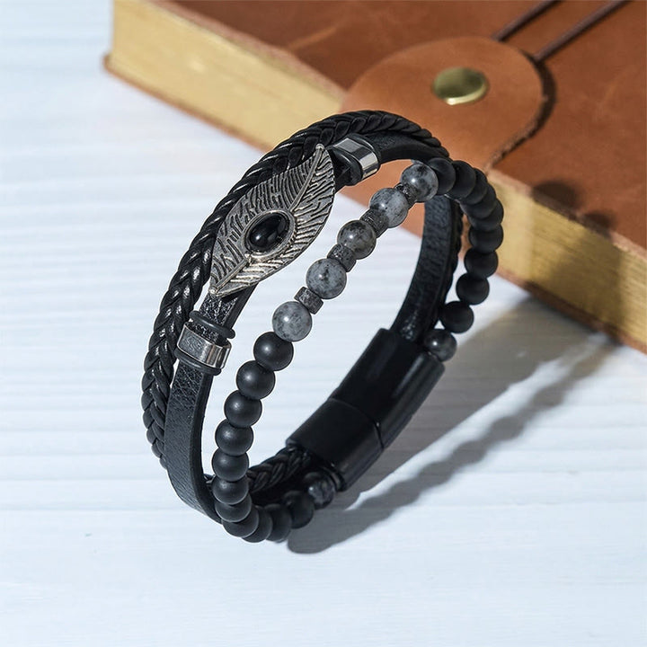 Boho-Western-Lederarmband für Herren mit Feder, Edelsteinen und Magnetverschluss - Stil Nr. 3 - 23 cm - image 3