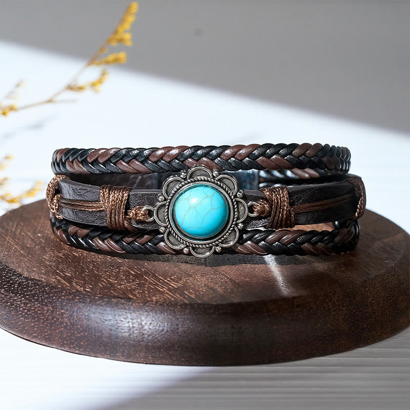 Herrenarmband aus schwarzem Leder im Südwest-Stil mit türkisfarbenen Conchos - image 4