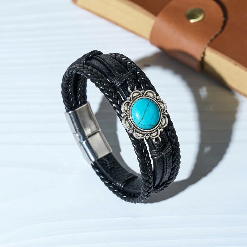 Herrenarmband aus schwarzem Leder im Südwest-Stil mit türkisfarbenen Conchos - Schwarz - image 3