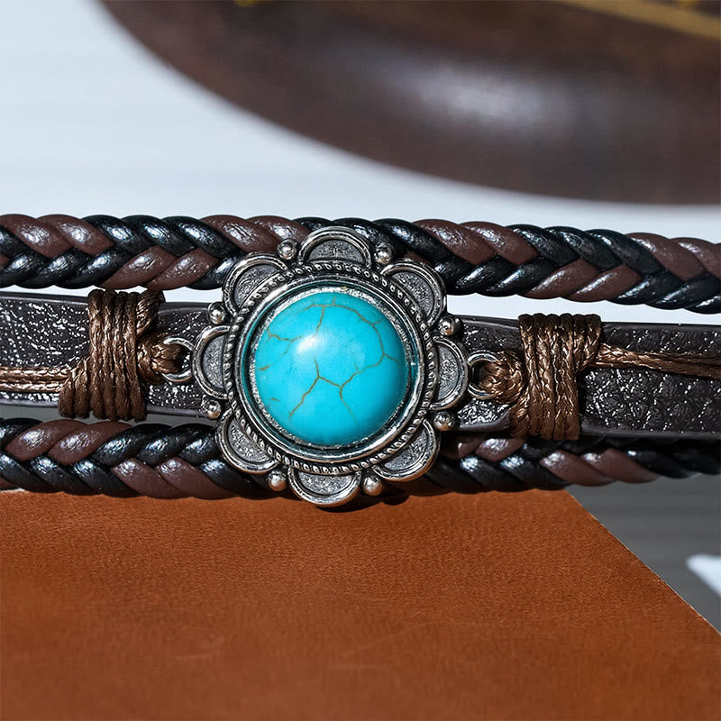 Herrenarmband aus schwarzem Leder im Südwest-Stil mit türkisfarbenen Conchos - image 7