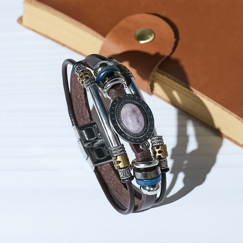 Armband im Südwest-Vintage-Stil aus Edelstahl, Leder und ovalem Naturstein - image 2