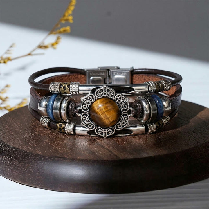 Armband im Südwest-Vintage-Stil aus Edelstahl, Leder und ovalem Naturstein - Stil Nr. 3 - image 4