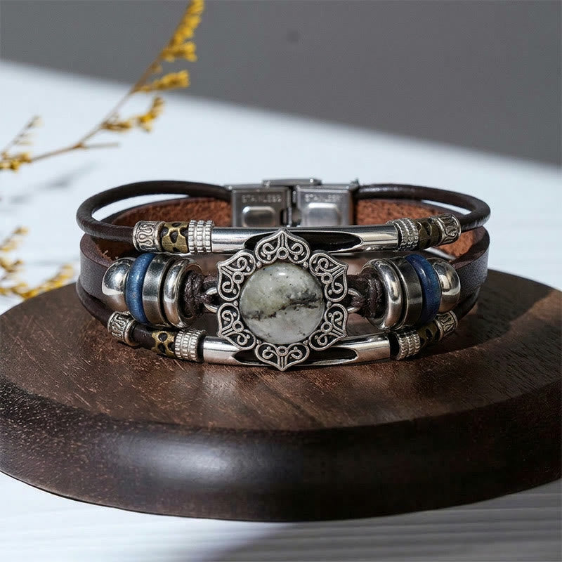 Armband im Südwest-Vintage-Stil aus Edelstahl, Leder und ovalem Naturstein - Stil Nr. 4 - image 7
