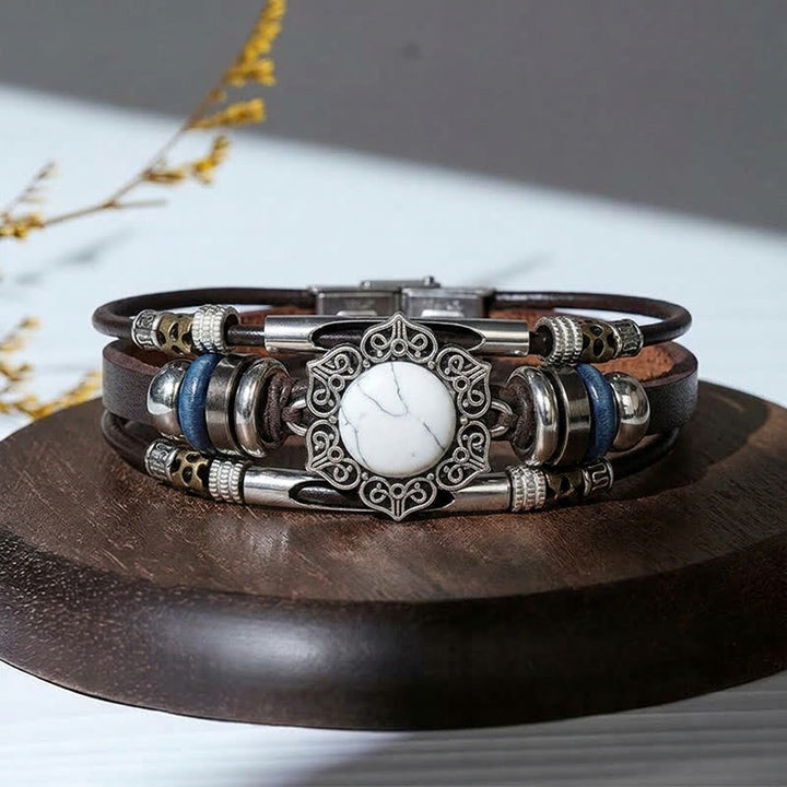 Armband im Südwest-Vintage-Stil aus Edelstahl, Leder und ovalem Naturstein - Stil Nr. 6 - image 8