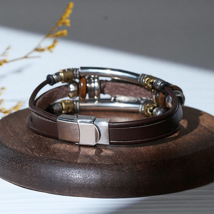 Armband im Südwest-Vintage-Stil aus Edelstahl, Leder und ovalem Naturstein - image 10