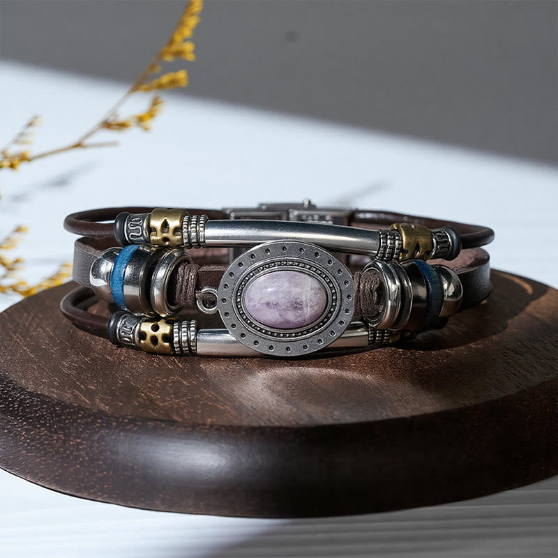 Armband im Südwest-Vintage-Stil aus Edelstahl, Leder und ovalem Naturstein - Stil Nr. 2 - image 6