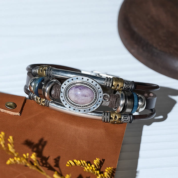 Armband im Südwest-Vintage-Stil aus Edelstahl, Leder und ovalem Naturstein - image 5