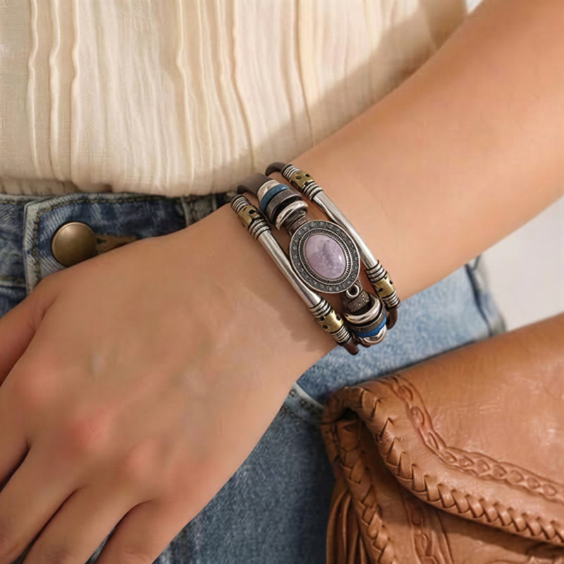 Armband im Südwest-Vintage-Stil aus Edelstahl, Leder und ovalem Naturstein - image 3