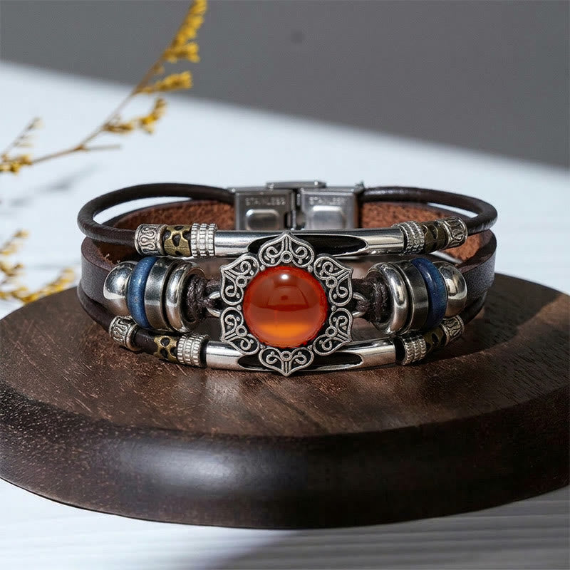 Armband im Südwest-Vintage-Stil aus Edelstahl, Leder und ovalem Naturstein - Stil Nr. 5 - image 9