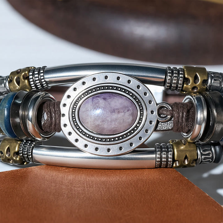 Armband im Südwest-Vintage-Stil aus Edelstahl, Leder und ovalem Naturstein - image 11