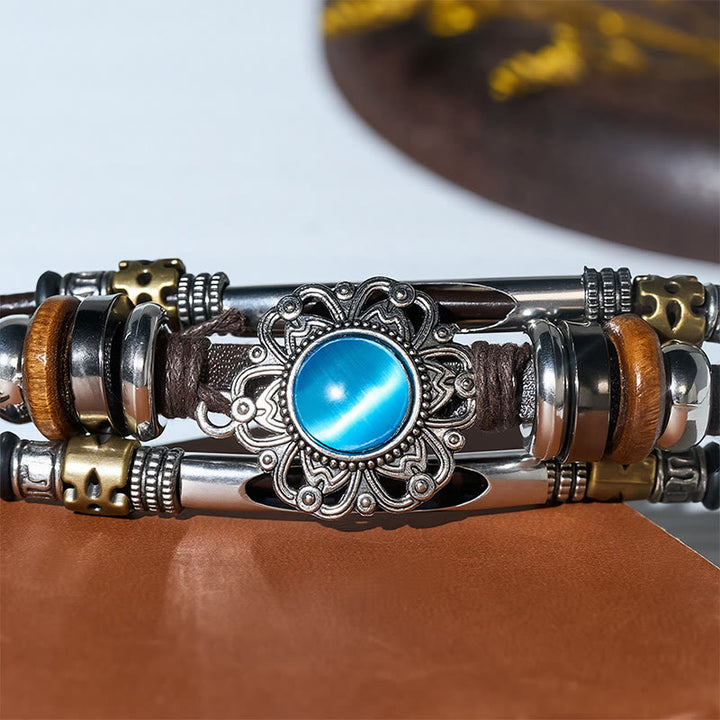Armband aus Leder und Edelstahl mit mehrlagigem Muster, verziert mit westlichen Blumenmotiven und Edelsteinen - image 13