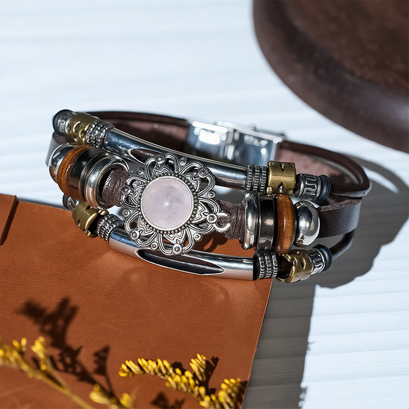 Armband aus Leder und Edelstahl mit mehrlagigem Muster, verziert mit westlichen Blumenmotiven und Edelsteinen - image 10