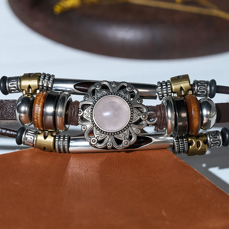 Armband aus Leder und Edelstahl mit mehrlagigem Muster, verziert mit westlichen Blumenmotiven und Edelsteinen - Stil Nr. 2 - image 12