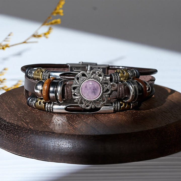 Armband aus Leder und Edelstahl mit mehrlagigem Muster, verziert mit westlichen Blumenmotiven und Edelsteinen - Stil Nr. 5 - image 8