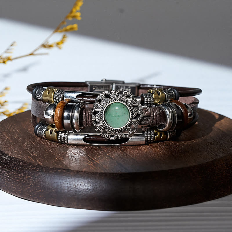Armband aus Leder und Edelstahl mit mehrlagigem Muster, verziert mit westlichen Blumenmotiven und Edelsteinen - Stil Nr. 6 - image 7