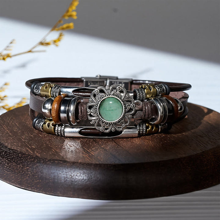 Armband aus Leder und Edelstahl mit mehrlagigem Muster, verziert mit westlichen Blumenmotiven und Edelsteinen - Stil Nr. 6 - image 7