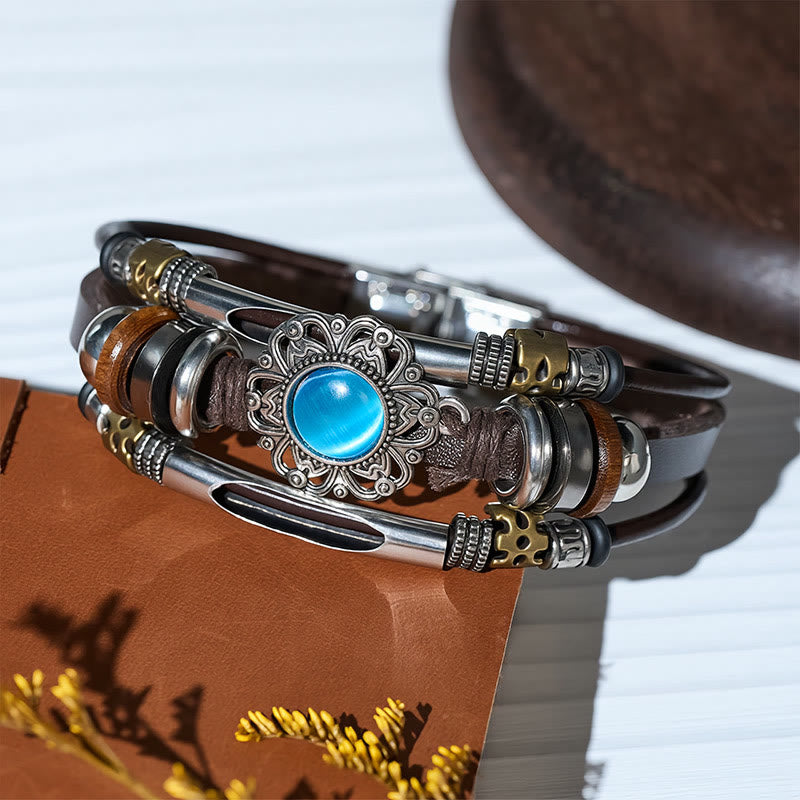 Armband aus Leder und Edelstahl mit mehrlagigem Muster, verziert mit westlichen Blumenmotiven und Edelsteinen - image 11