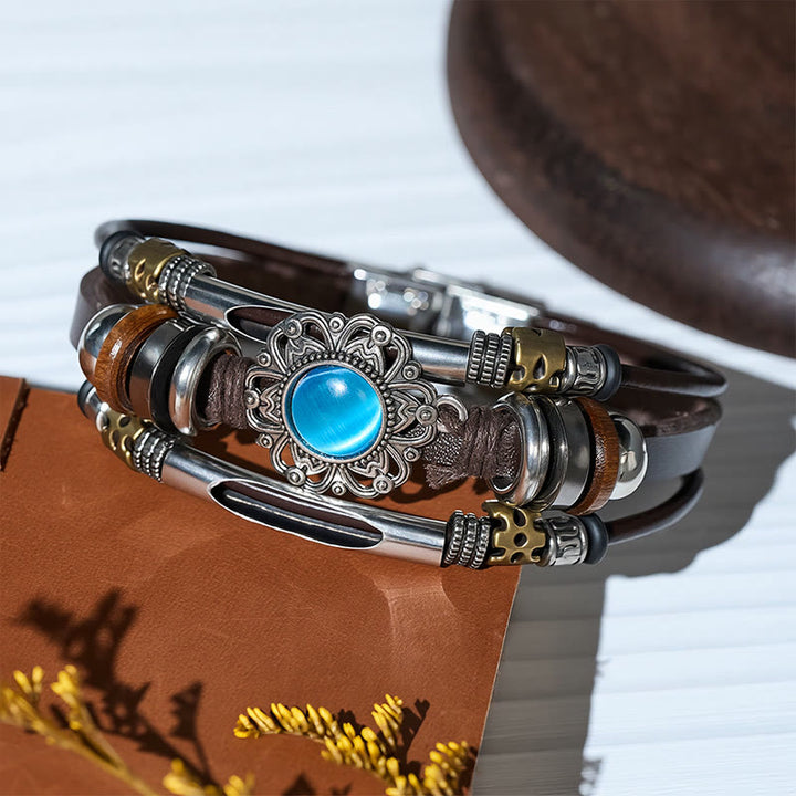 Armband aus Leder und Edelstahl mit mehrlagigem Muster, verziert mit westlichen Blumenmotiven und Edelsteinen - image 11