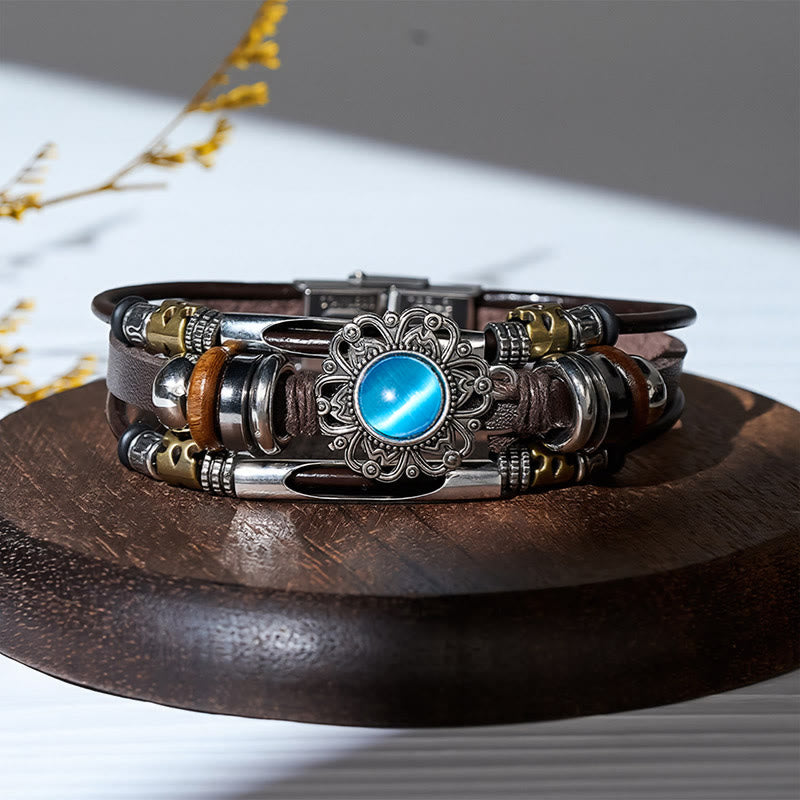 Armband aus Leder und Edelstahl mit mehrlagigem Muster, verziert mit westlichen Blumenmotiven und Edelsteinen - Stil Nr. 1 - image 9