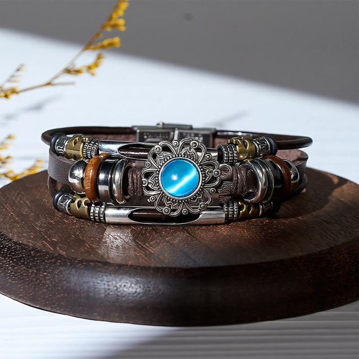 Armband aus Leder und Edelstahl mit mehrlagigem Muster, verziert mit westlichen Blumenmotiven und Edelsteinen - Stil Nr. 1 - image 9
