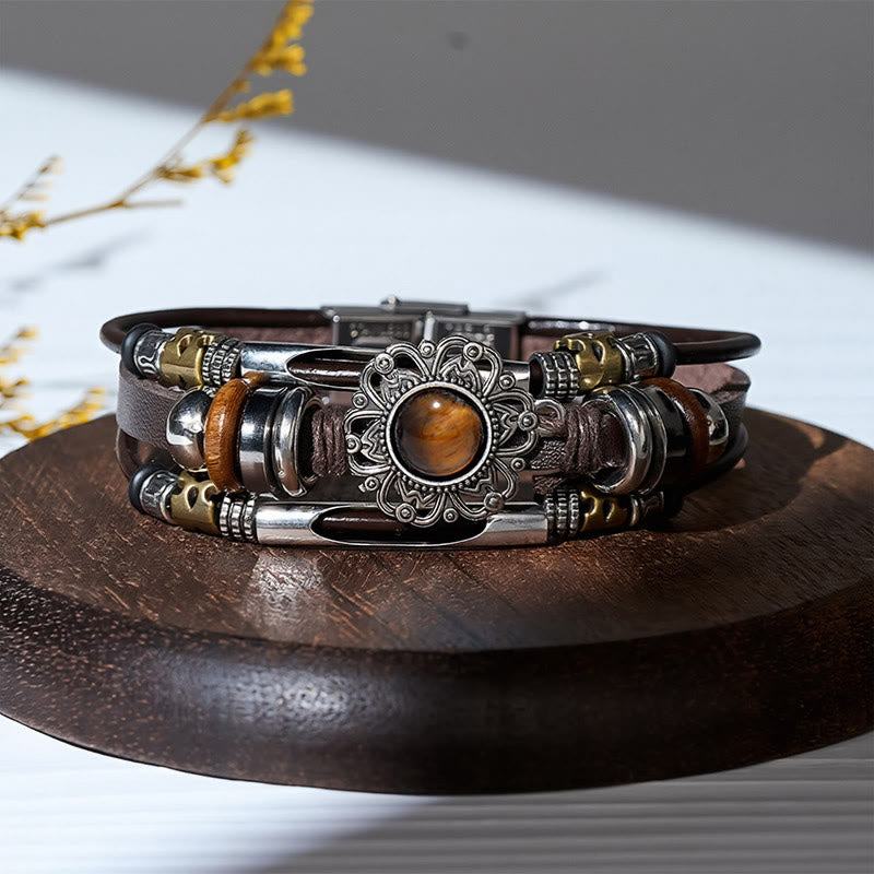 Armband aus Leder und Edelstahl mit mehrlagigem Muster, verziert mit westlichen Blumenmotiven und Edelsteinen - Stil Nr. 3 - image 6