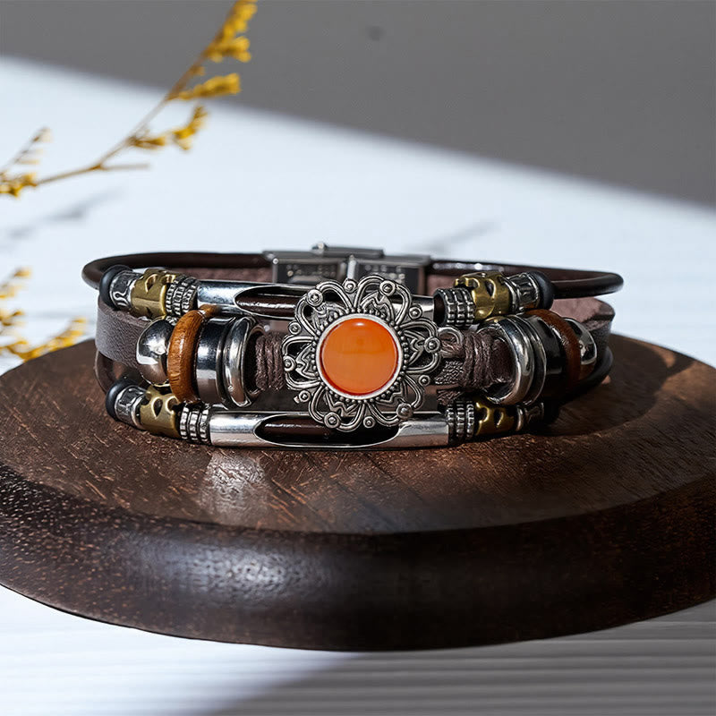 Armband aus Leder und Edelstahl mit mehrlagigem Muster, verziert mit westlichen Blumenmotiven und Edelsteinen - Stil Nr. 4 - image 5