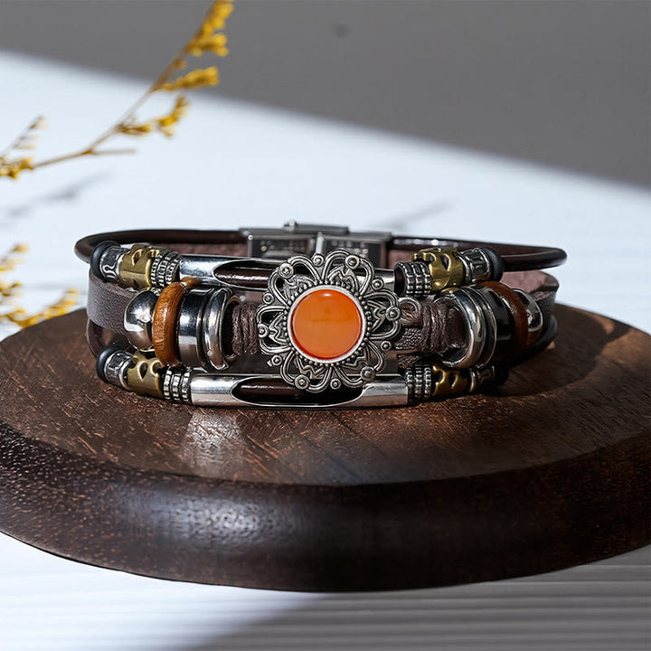 Armband aus Leder und Edelstahl mit mehrlagigem Muster, verziert mit westlichen Blumenmotiven und Edelsteinen - Stil Nr. 4 - image 5