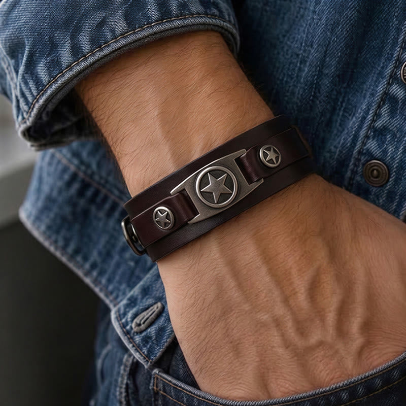 Vintage-Armband aus Leder mit Sternenbesatz und Nadelverschluss - image 1