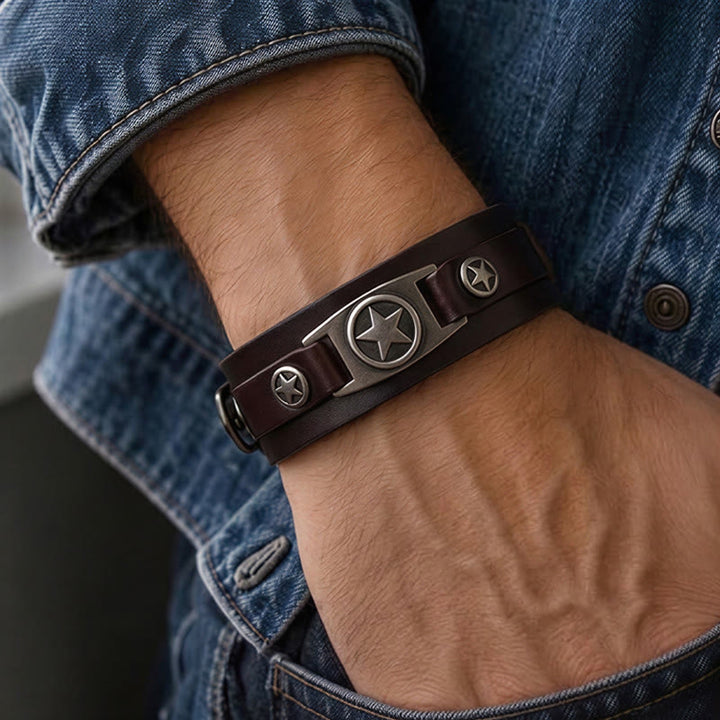 Vintage-Armband aus Leder mit Sternenbesatz und Nadelverschluss - image 1