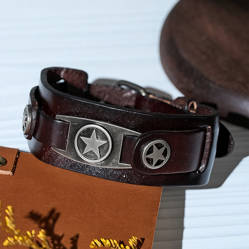 Vintage-Armband aus Leder mit Sternenbesatz und Nadelverschluss - image 5