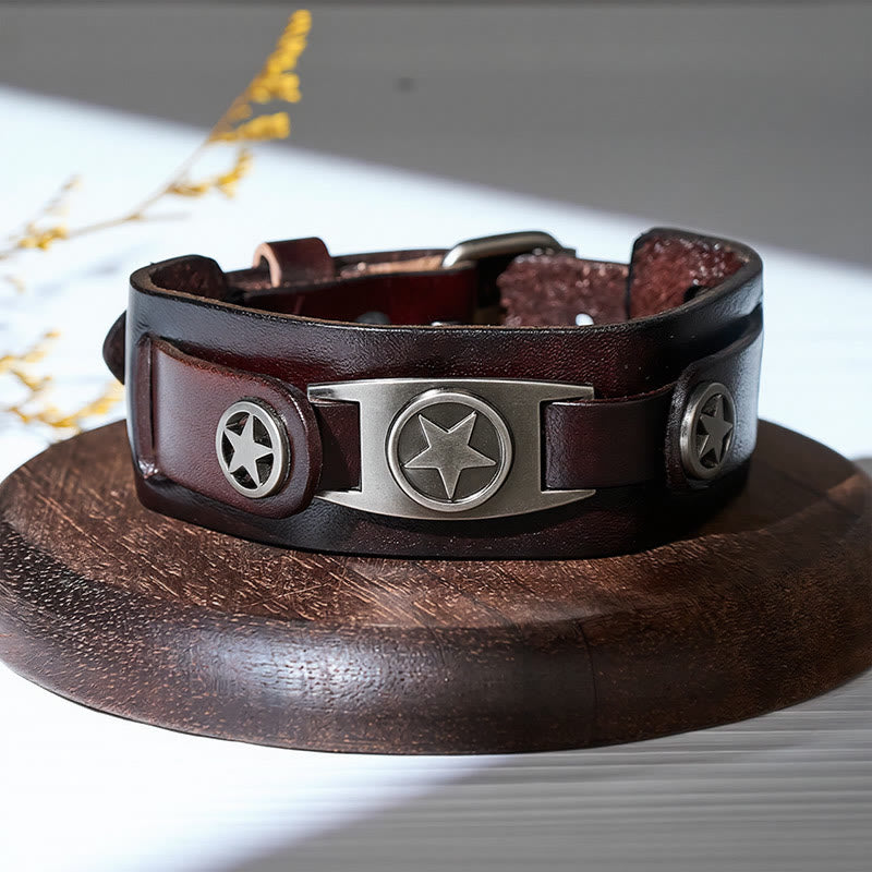 Vintage-Armband aus Leder mit Sternenbesatz und Nadelverschluss - image 4