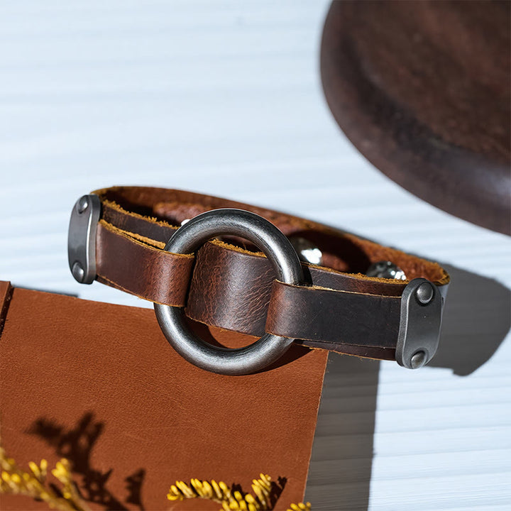 Vintage-Armband aus Leder im minimalistischen Stil für Herren mit O-Ring-Verschluss - image 4