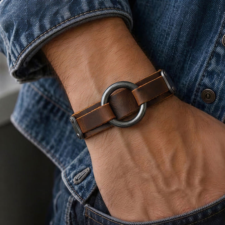 Vintage-Armband aus Leder im minimalistischen Stil für Herren mit O-Ring-Verschluss - image 1